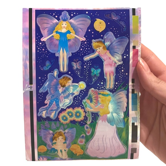 Sandylion Iridescent Shiny Fairy Sticker Sheet Night Sky Stars Pink Blue Flowers - Picture 4 of 16